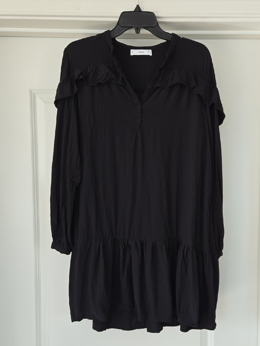 Mango Black Ruffle Trim Long Sleeve Dress